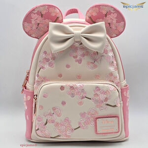 Loungefly Disney Minnie Mouse Cherry Blossom Ears Pink Mini Backpack Bag New